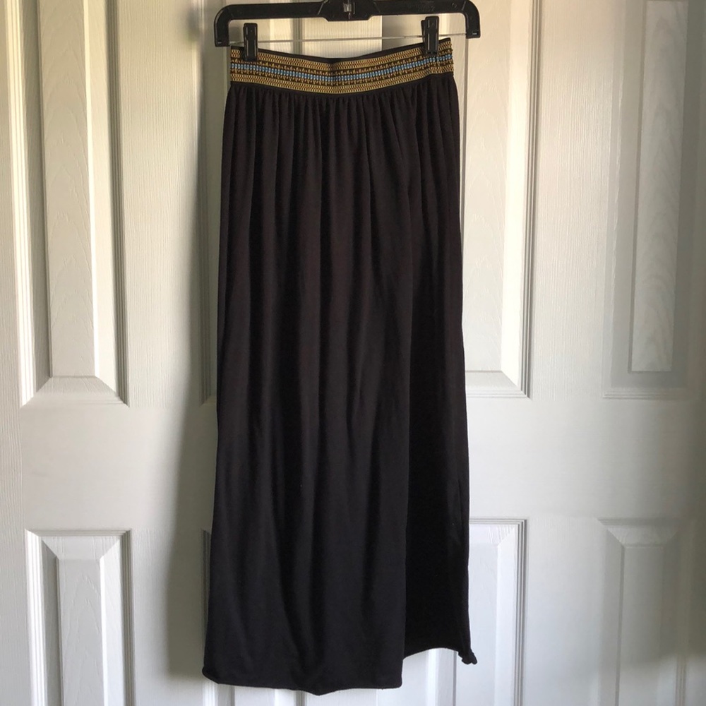 Black Maxi Skirt with Embroidered Waist